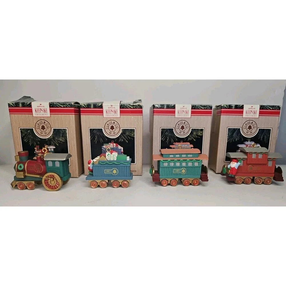 1991 Hallmark Keepsake Claus & Co RR Train Ornament Complete Set of 4 w/ Boxes